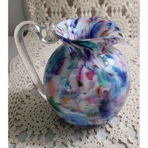 the Glass Works in Colorado hand blown Multi Color Conferti pitcher